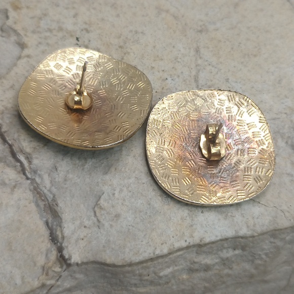 Vintage Cloisonne Enamel Earrings Fish and Tulip Square - Picture 4 of 5